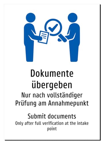 75530-DEEN-S-13 | Dokumente übergeben / Submit documents Schild | Aufkleber A2, 594 x 420mm | mit Symbolgrafik und Text