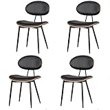 LUNLING Mid Century Modern Dining Chairs Set of 4,Upholstered Faux Leather Walnut Wood Seat and Meta
