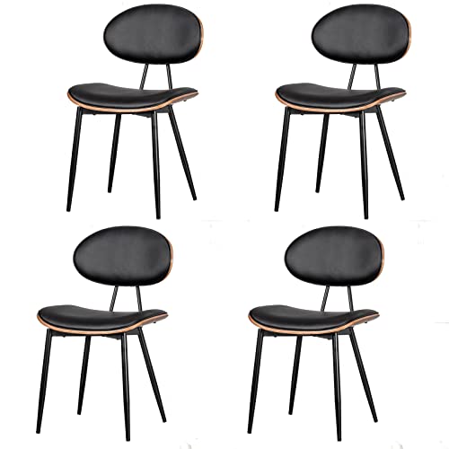 Lunling Mid Century Modern Dining Chairs Set Of 4,Upholstered Faux Leather Walnut Wood Seat And Metal Legs Desk Chairs For Kitchen&Dining Room Chairs,Simple But Stylish(Black) #TOP13