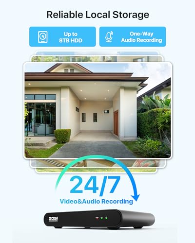Image of ZOSI 5MP PoE Security Camera System with Audio,4pcs 4MP Wired IP Cameras Outdoor Indoor,8CH H.265+ 5MP PoE NVR with 2TB HDD,100ft Night Vision,Smart Human Detection,Remote Access,for 24-7 Recording