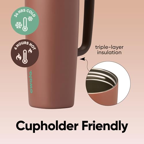 Image of Owala SmoothSip Slider Stainless Steel Insulated Travel Mug with handle, 100% Leak Proof, For Hot and Cold Drinks, Travel Friendly with Sliding Lock Lid, 24 oz, BPA Free, Leak Proof, Cozy Cocoa