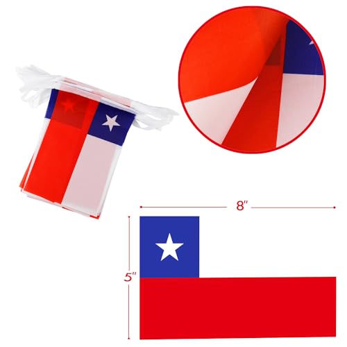 Image of Chile String Flag Pennant Banner - 38 Flags, 42 Feet Small Mini Chilean Flags Bunting Banner for Country Decoration, School, Party, Sports Events