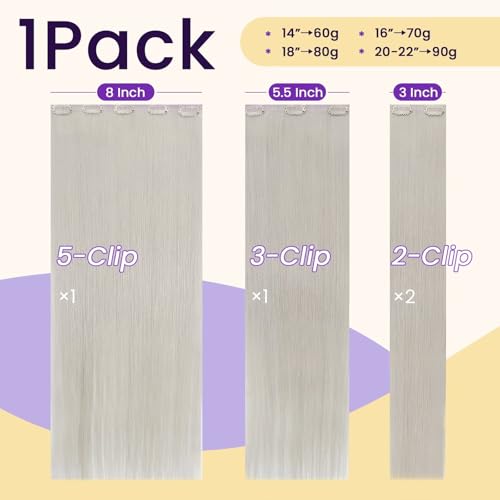 Image of LaaVoo Seamless Clip in Hair Extensions Human Hair Platinum Blonde Seamless Hair Extensions Clip in Blonde Human Hair Clip ins Extension Straight Invisible 18Inch 4pcs 90g