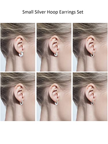 Small Silver Hoop Earrings Set Globosenpur Silver Huggie Hoop Earrings 6 Pairs White Gold Plated Huggie Earrings For Women Chunky Square Twisted Thick Oval Hoop Earrings For Girls Men #TOP4