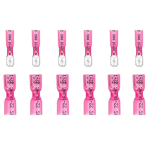 Ruidee 100PCS Heat Shrink Spade Connectors Female and Male Spade Wire Connectors Fully Insulated Quick Disconnect Crimp Terminals 22-16 AWG Red/Ursh