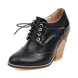 DEERBUNNY Women's Wingtip Oxfords Shoes High Wedge Heel Pumps Platform Lace-up Brogue Shoes Black