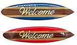 Decorative Wooden Welcome Surfboards with an Airbrushed Finish, 2 Assorted, 15 3/4 Inches