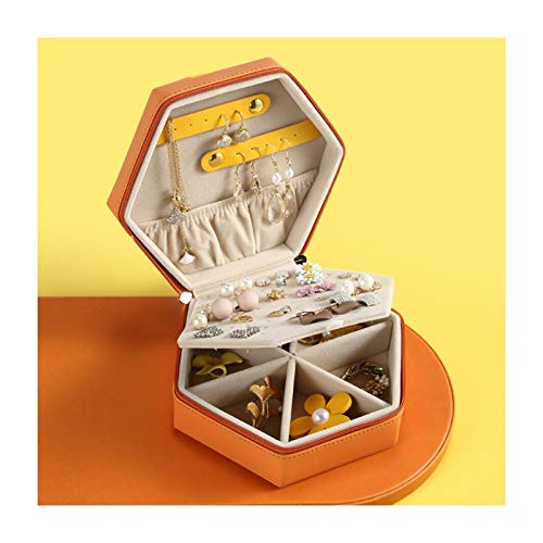Boîte à bijoux orange géométrique en cuir PU pour voyage et bagues
