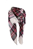 Yanekop Womens Big Blanket Scarf Soft Warm Tartan Plaid Scarf Shawl Fashion Wrap(Green Pink Mix)