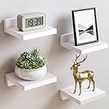Fixwal Small Shelf for Wall, Rustic Wood Floating Wall Mounted Shelves for Bedroom, Living Room, Kitchen, Bathroom Decor, Set of 4, 5 x 5 Inches (White)