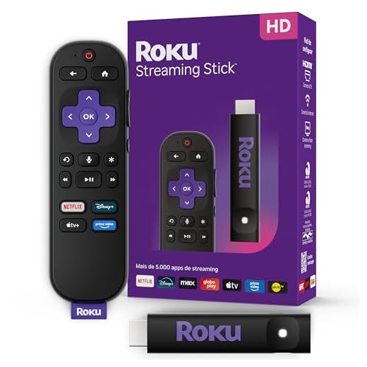 Roku Streaming Stick HD 2025 | Dispositivo de streaming para TV HD/FHD com controle remoto por comando de voz compatível com Alexa, Siri e Google