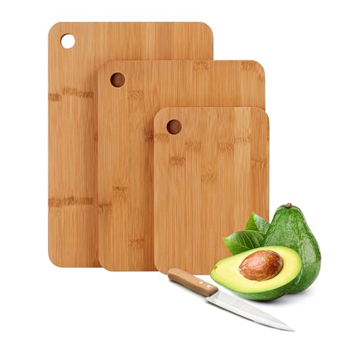 Relaxdays, Ensemble de 3 Planches à découper en Bambou, avec Trou de préhension, 3 Tailles, largeurs de 22 à 33 cm.