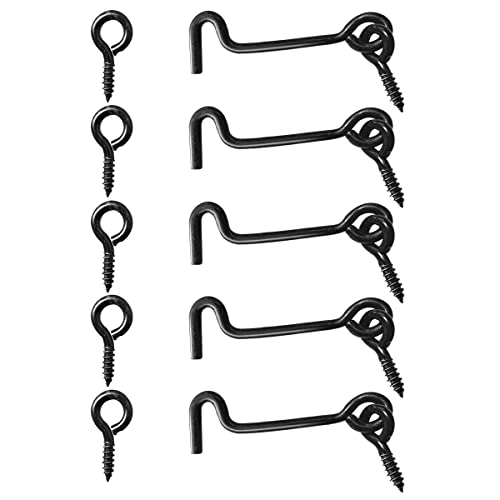 Sdstone Carbon Steel Cabin Hook and Eye Latch Gate Door Swivel Window Latch with Mounting Screws (4 inch, 5PCS)