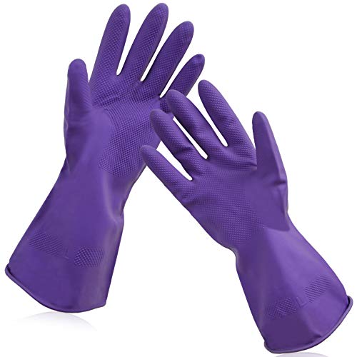 Cleanbear Dish Washing Gloves Rubber Cleaning Glove 2 Pairs of Household Gloves with Soft Lining (Purple, Medium)