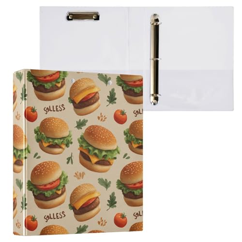 FFYHO Burger Pattern with Vegetables Round 3-Ring Binders...