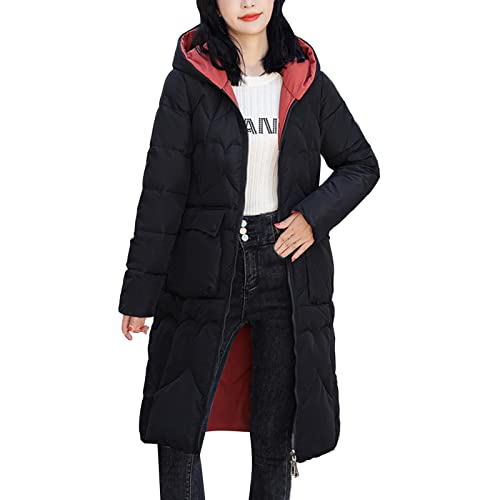Mujeres Casual Sólido Abrigo Chaqueta con Capucha Reversible Wear Cremallera Manga Larga Abrigo Ligero Acolchado Chaqueta Para Mujer, Negro , M