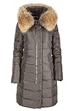 daunen parka echtpelz textile Ärmelbündchen Grimada Damen Jacke Mantel Winterjacke Steppmantel in Daunen-Optik OLANMEAR mit Echtfellkapuze (36,olive) 18719M