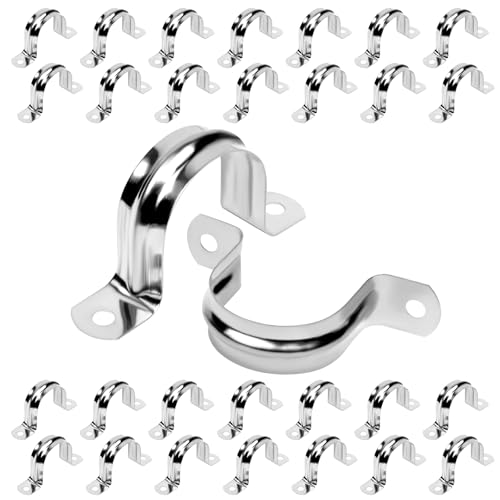 Image of 30Pcs 1-9 /16 Inch Stainless Steel Conduit Clamps, 2 Hole Strap U Bracket Rigid Pipe Strap, Tension Clips U-Tube Clamp for Pipe Fixing on Various Surfaces