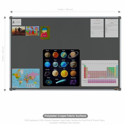 Image of Scholar Art Metis 4x6 Feet Bulletin Notice Board for Office, Home & School | Vibrant & Versatile Crape Cloth + High Density Soft Board for Pinning Photos, Sticky Notes & Reminders (Grey)