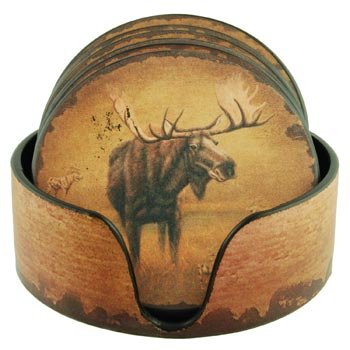 Moose Coasters with Holder (Six Coasters)