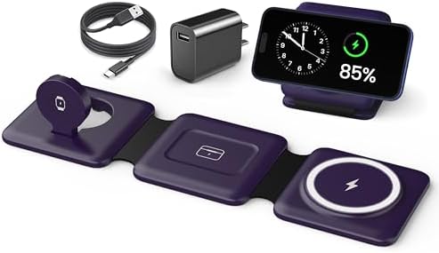 Iseyyox Charging Station for Mag Safe Apple - 3 in 1 Magnetic Foldable Wireless Charger Pad - Travel Charging Mat for iPhone 16 15 14 13 12 Pro Max Plus Watch & Airpods