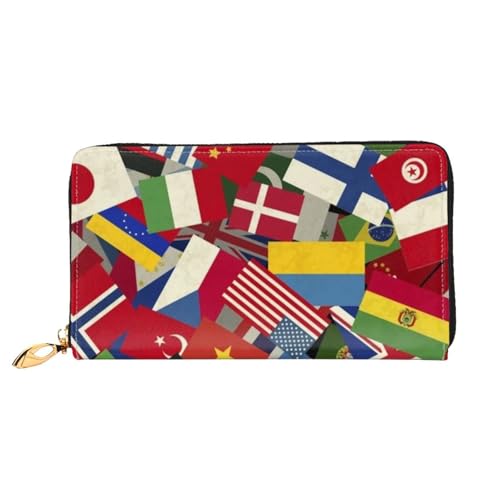 Different Countries National Flags Men'S Women'S Leather Wallet Cell Phone Purse Fashion Clutch Wristlet Bag