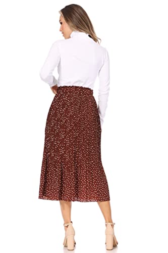 Polka Dot Pleated Womens Skirts With Pockets, High Waisted Skirts For Women, Office School & Winter Skirts (Small, Coffee White Dots) #TOP2