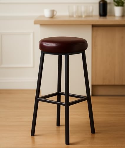 Image of Bar Stool Chair with Cushion Seat | Metal Bar Stool for Kitchen Counter | High Bar Chair for Home, Cafe & Restaurant (24 Inch)