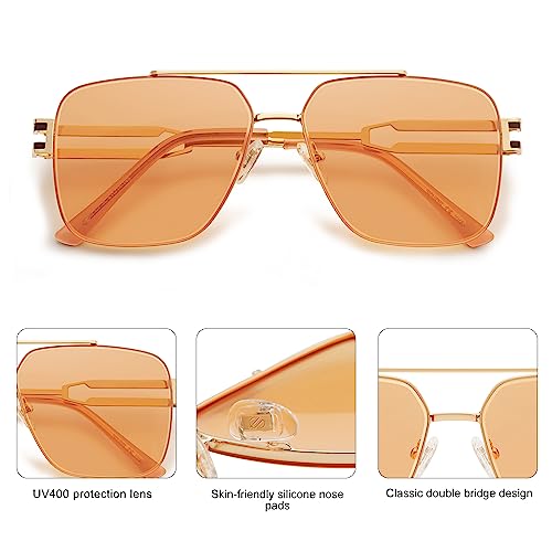 SOJOS Retro Oversized Square Sunglasses for Women Men, Vintage Large Double Bridge Metal Frame Unisex Sunglasses SJ11804
