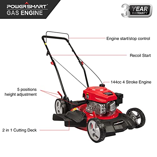PowerSmart 144cc 2-in-1 Gas Walk-Behind Mower #TOP15