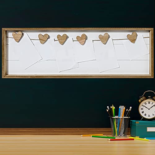 Farmers Market Clothespin Memo Board, 6 Heart Clips, Twine Detail, Rustic Ship Lap, Contrast Brown Frame, 28 1/2 Inches Wide Easy-Mount Saw Tooth Hangers, Photo #TOP6