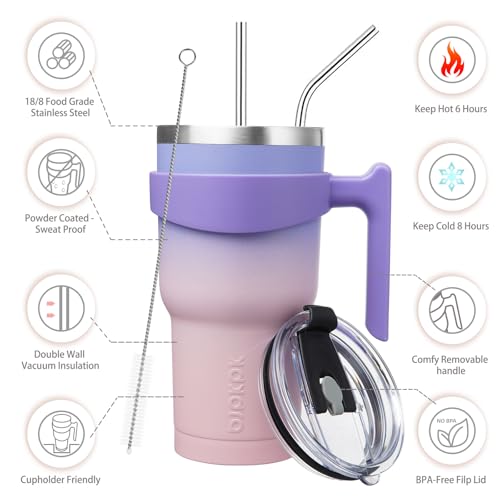Image of BJPKPK 30 oz Tumbler with Handle & Straw, Insulated Stainless Steel Mug