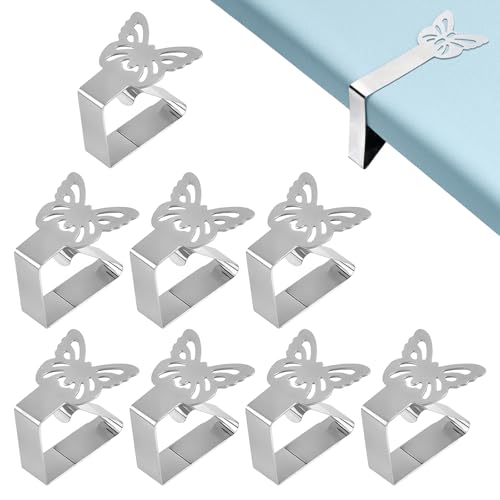 Nevoluxer Lot de 8 Pinces à Nappe extérieur – Attache Nappe de Table extérieur en Acier Inoxydable antirouille, Motifs Papillons, Coupe-Vent pour nappes jusqu'à...