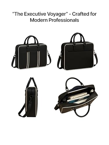 Image of Vegan Leather Laptop Messenger Bag for Men & Women | 15.6 Inch Office Shoulder Bag with Padded Laptop Compartment Multi-Pocket Travel Satchel Adjustable Strap Business Bag | Alls