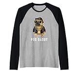 uomo pug daddy retro anni '70 '80 cool pug men funny pug dad maglia con maniche raglan
