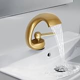 Robinet de salle de bain cascade en laiton robinet cascade élégant robinet de lavabo mitigeur de salle de bain froide et chaude robinet de lavabo moderne pour salle de bain cuisine (doré)
