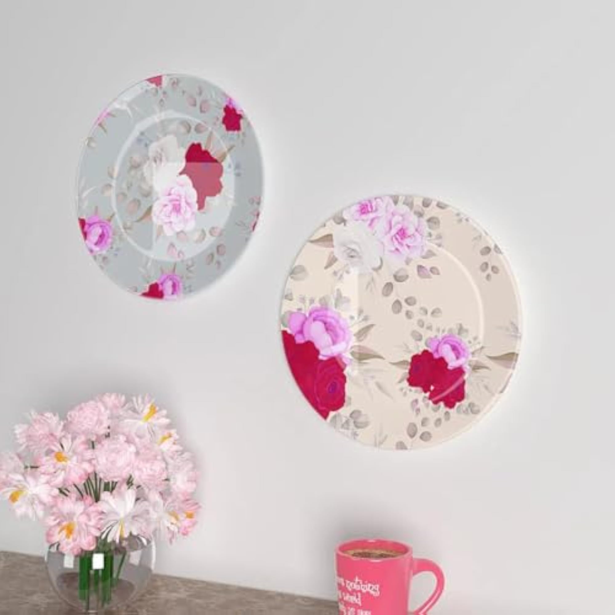 Rose Flower Ceramic Wall Plates Set of 2