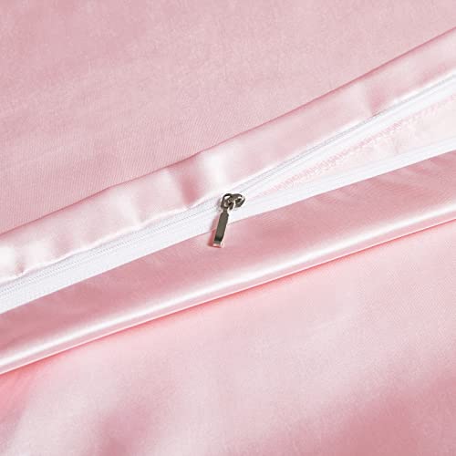 Image of NSGZ Satin Duvet Cover for Weighted Blanket, 60x80, 8 Ties, Pink | 8 Ties And Zipper For Secure Fit, Cooling Satin Gentle On Skin, Machine Washable, Fits 48x72 And 60x80 Weighted Blankets