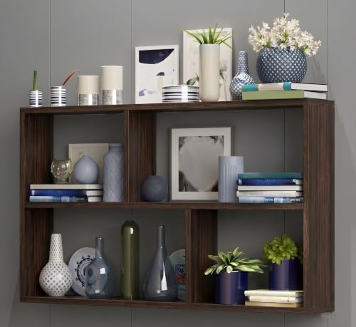Image of RUNNUP Floating Wall Mount Bookcase Engineered Wood Book Shelf Decor Wall Shelf for Study Room Office Living Room, White 31.5 inch L x 7.9 inch W x 25.6 inch H (Brown)