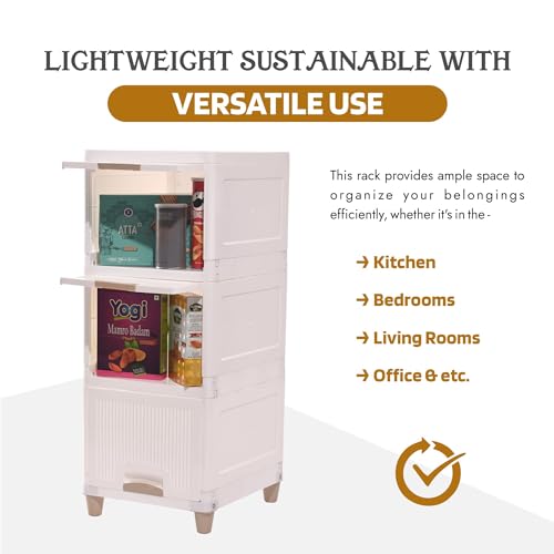 Image of YASONIC π― π§πΆπ²πΏ Foldable Plastic Rack for Storage /Kitchen Cupboard /Versatile and Sturdy Wardrobe for Clothes /Multipurpose Storage Organizer /Closet for Bedroom /Living Room /Laundry Room (Off White)