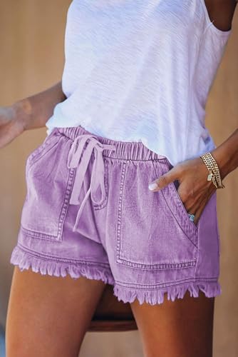 Image of YOCUR Womens Lightweight Shorts Casual Baggy Trendy Hot Pants Elastic Waist Drawstring Comfy Shorts