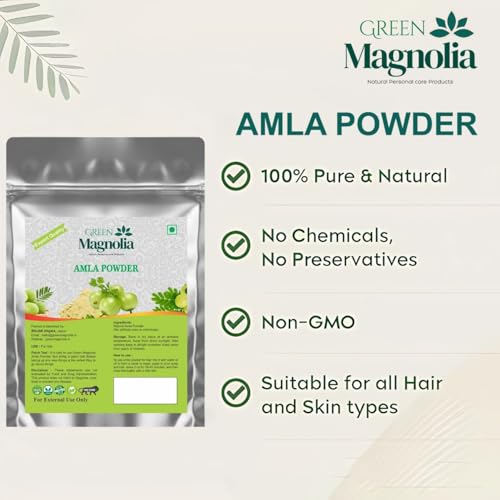 Image of GREEN MAGNOLIA Pure & Natural Amla Powder Indian Gooseberry Powder for Hair No Chemicals No Artificial Color For Hair Growth Strength & Shine (150gm)
