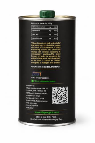 Image of Village-Organica Cold Pressed Flaxseed (Alsi) Oil | 1000 ml | Family Value Pack | Cold Pressed Linseed Oil | Omega-3 Powerhouse in Food-Grade Tin Can