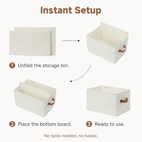 StorageWorks Closet Storage Bins with PU Handles, Ivory White, Large by StorageWorks - Used condition - Image 7