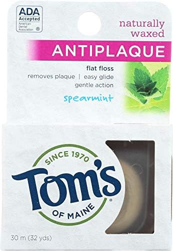 Tom's of Maine Natural Waxed Antiplaque Flat Floss, Spearmint, 32-Yards, Pack of 2
