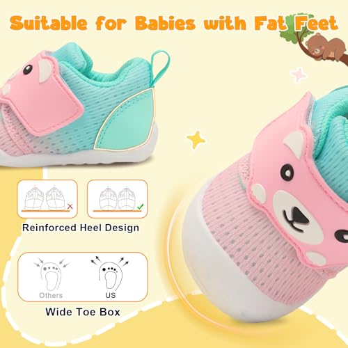 Feetcity Baby Walking Shoes Baby Sneakers Wide Infant Shoes Breathable Baby Slip On Shoes Newborn Crib Shoes 18-24 Months Pink Green thumb #1