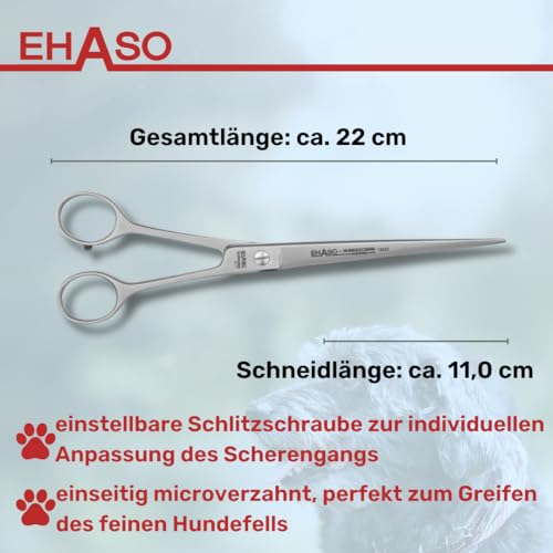 EHASO Hochwertige Gerade Hundeschere aus - Für langhaar & kurzhaar - 22 cm matt - Fellschere für Hunde & Katzen - Profischere für Jede Art von Fell direkt Solingen