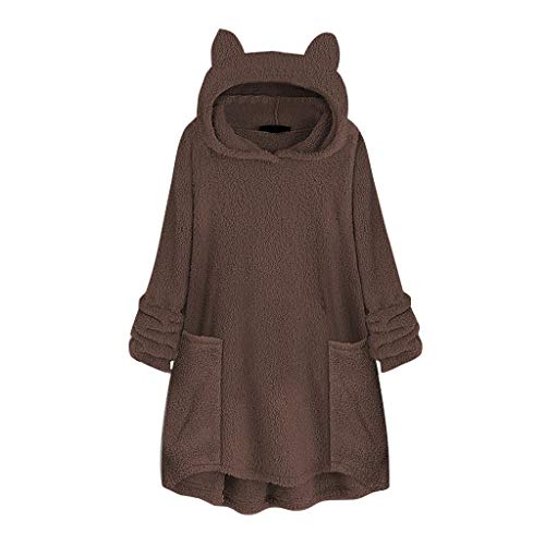Oversized Hoodies for Women, Handyulong Women's Cute Cat Fleece Hooded Pullover Jumper Sweatshirts with Pockets Outwear Coffee