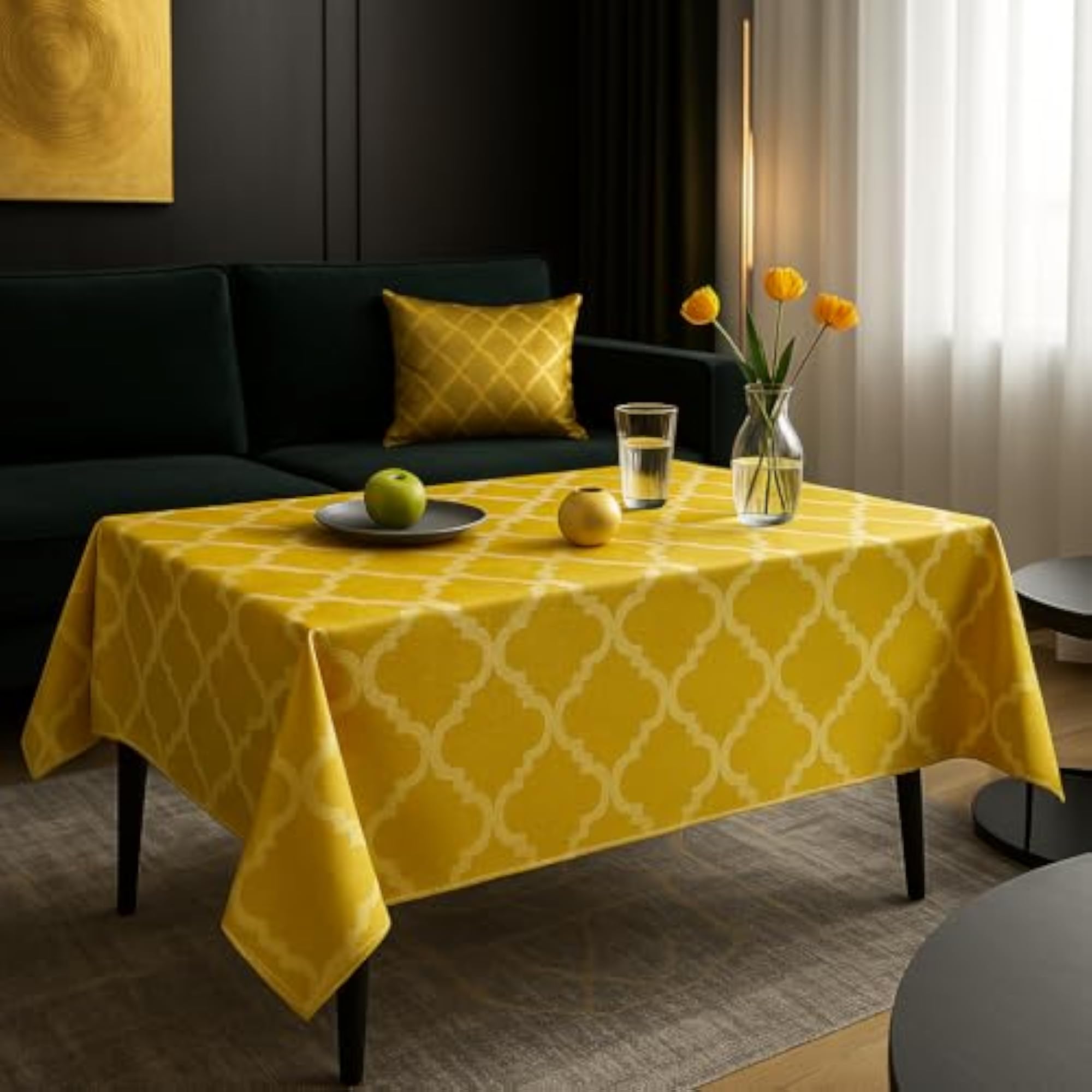 Yellow Diamond Print Boho Printed Dining Table Cover