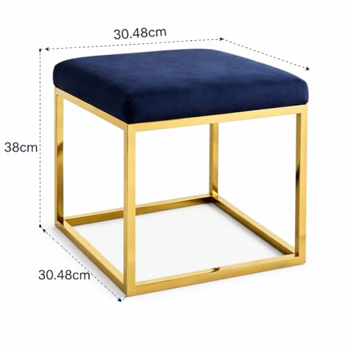 Image of Square Metal Ottoman /Sitting Stool /Living Room Furniture /Office, Velvet Footstool /Footrest Pouffes Home Decor (Set of 2 Blue) - 30.48 Cm, 38 Cm